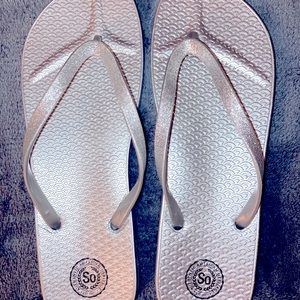 SO Silver Sparkle Glitter Flip Flops